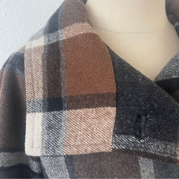 Elevenses Anthropology Peacoat Size Small Plaid Wool Blend Wide Sleeve - Picture 5 of 11